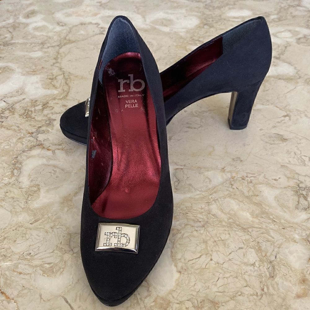 Roccobarocco Black Suede Leather Party Pumps 3” Heels